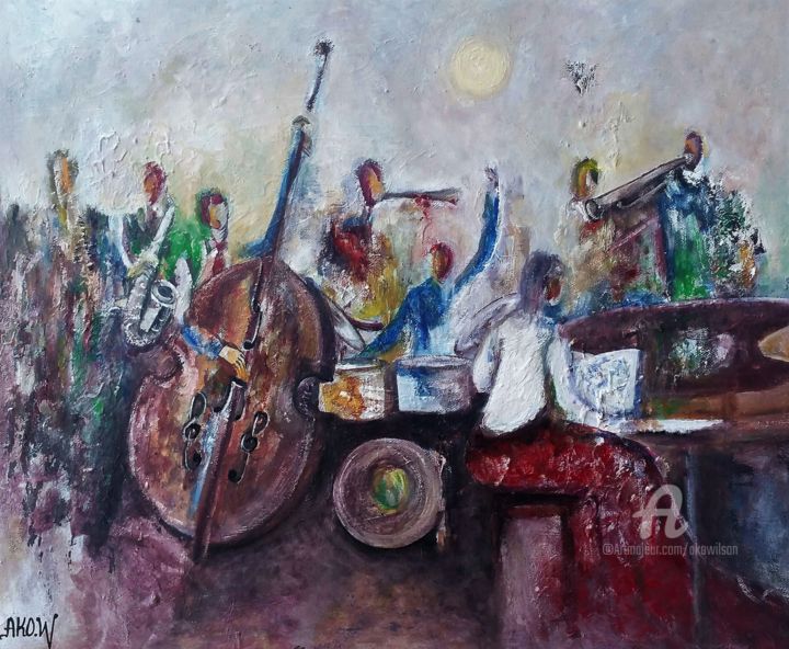 Painting titled "La pianiste" by Ako Wilson, Original Artwork, Oil Mounted on Wood Stretcher frame