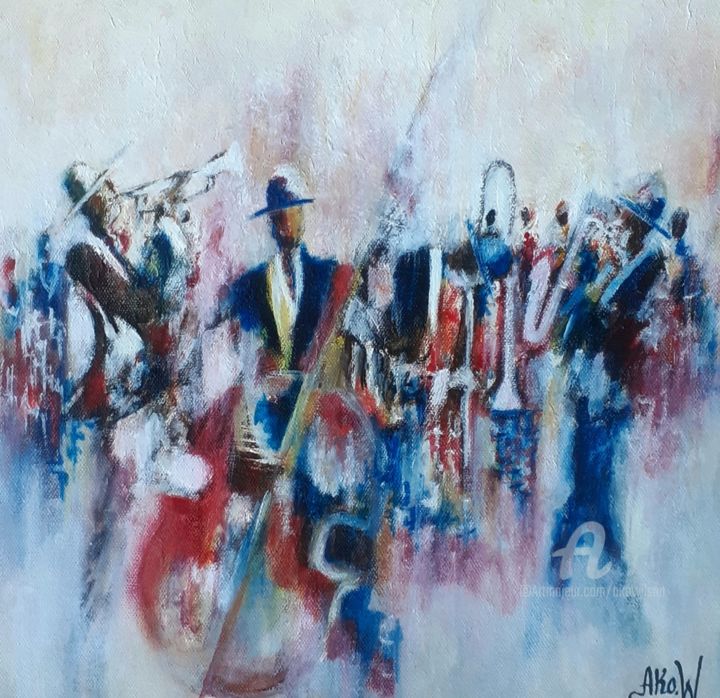 Peinture intitulée "Jazz contrebassist" par Ako Wilson, Œuvre d'art originale, Acrylique Monté sur Châssis en bois