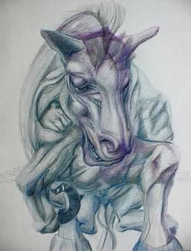 Dessin intitulée "cheval fusion 1" par Akozoom Fruids&Univerds, Œuvre d'art originale