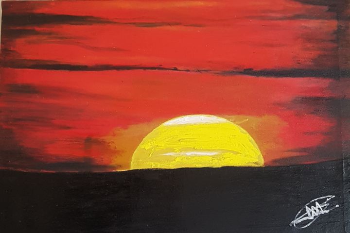Schilderij getiteld "Sunset" door Akrammart, Origineel Kunstwerk, Olie