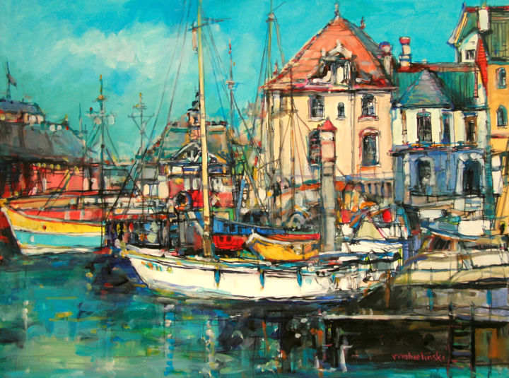 Painting titled "Morning in the port" by Piotr Rembielinski, Original Art, Acrylic