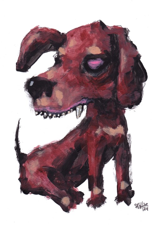 Peinture intitulée "Mr. Meat Dog" par Aksenov Ruslan, Œuvre d'art originale, Acrylique