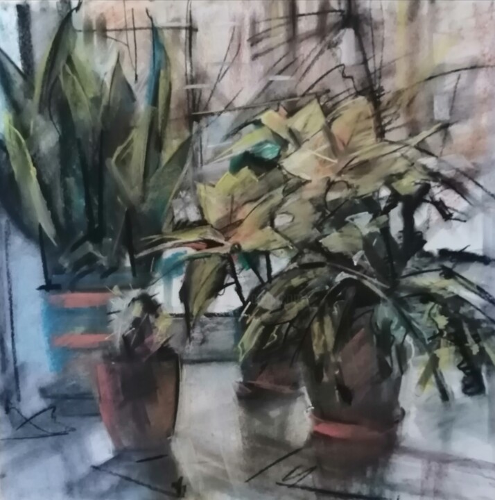 Painting titled "Зимний день" by Aksinia, Original Artwork, Pastel