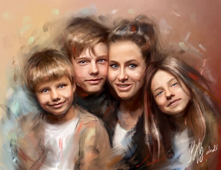 Цифровое искусство под названием "Семейный портрет" - Альбина Помелова, Подлинное произведение искусства, Цифровая живопись