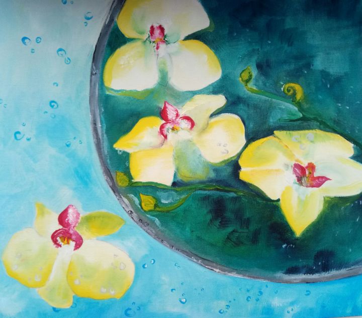 Картина под названием "Цветок голубой воды" - Алёна Бондаренко, Подлинное произведение искусства, Масло