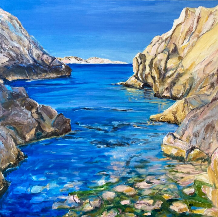 Painting titled "Calanque - Voyage e…" by Aline Eskenazi, Original Artwork, Acrylic