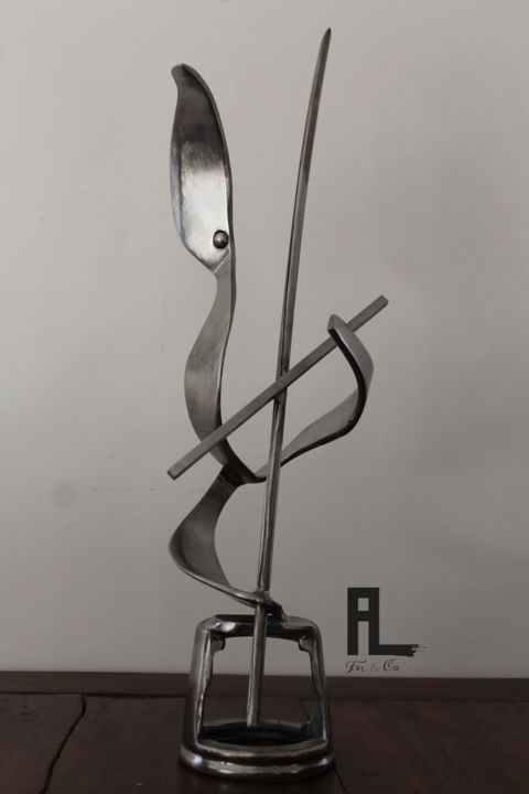 Skulptur mit dem Titel "Violoncelliste" von Al Fer, Original-Kunstwerk, Metalle