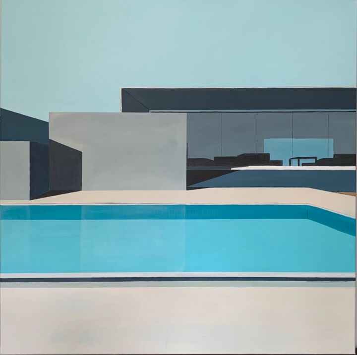 Peinture intitulée "La villa bleue" par Al Freno, Œuvre d'art originale, Acrylique
