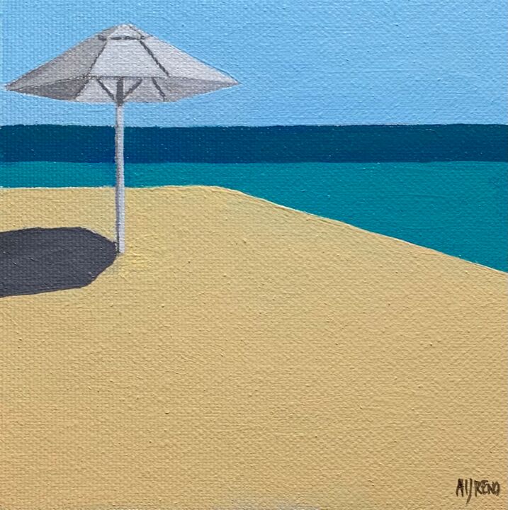 Картина под названием "Beach umbrella" - Al Freno, Подлинное произведение искусства, Масло