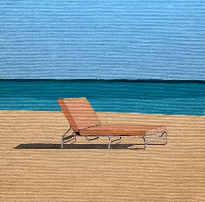 Schilderij getiteld "Deck chair on the b…" door Al Freno, Origineel Kunstwerk, Olie