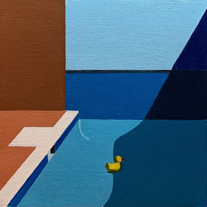 Картина под названием "The duck in the pool" - Al Freno, Подлинное произведение искусства, Масло
