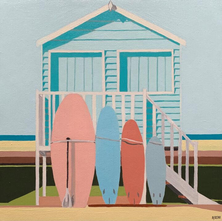 Pittura intitolato "Beach cabin" da Al Freno, Opera d'arte originale, Olio