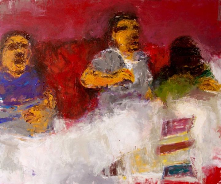 Painting titled "Dialogue" by Alaa Hamameh, Original Artwork, Oil