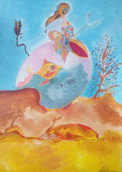Pittura intitolato "passaro.jpg" da Aladino Van-Dúnem, Opera d'arte originale