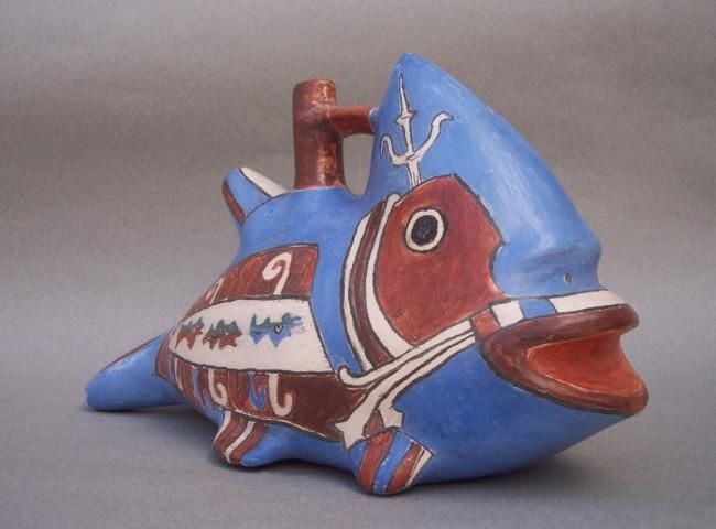 Sculpture titled "Pez azul" by Alaides Martinol, Original Artwork, Ceramics