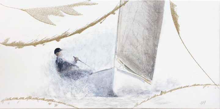 Ζωγραφική με τίτλο "Finn World Champion…" από Alain Abramatic, Αυθεντικά έργα τέχνης, Λάδι Τοποθετήθηκε στο Ξύλινο φορείο σκ…