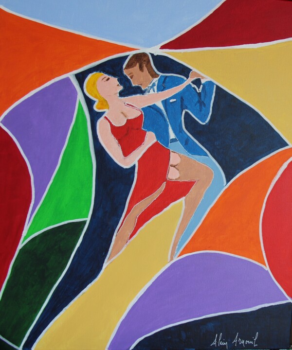 Painting titled "COMPLETEMENT TANGO" by Alain Arnouil, Original Artwork, Acrylic Mounted on Wood Stretcher frame