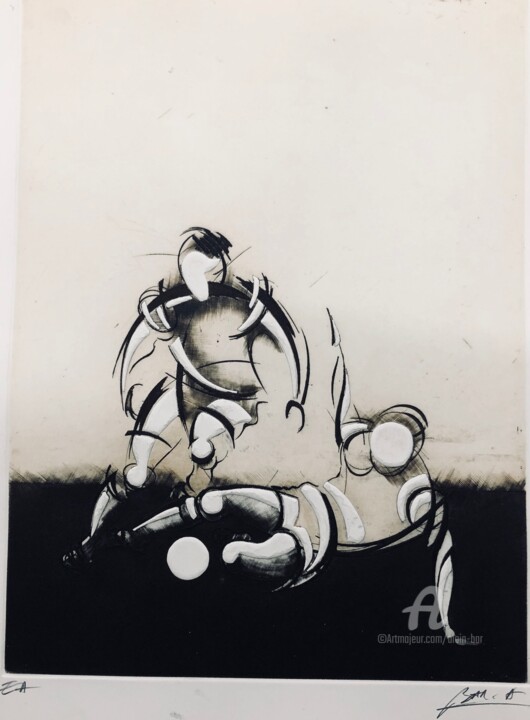 Incisioni, stampe intitolato "Le drible" da Alain Bar, Opera d'arte originale, incisione
