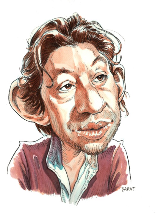 Drawing titled "Serge Gainsbourg" by Alain Barat, Original Artwork, Pencil
