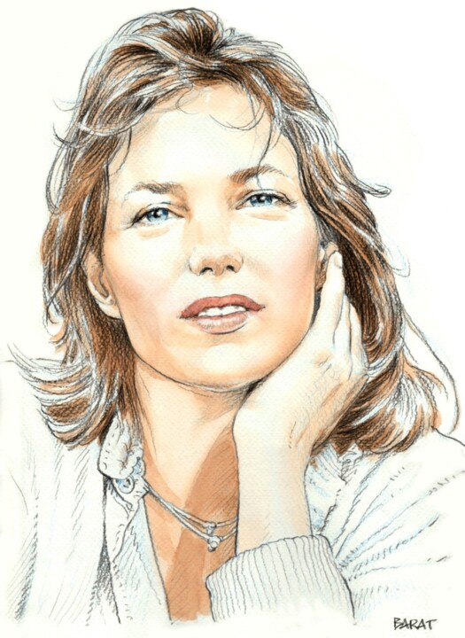 Drawing titled "Hommage à Jane Birk…" by Alain Barat, Original Artwork, Pencil