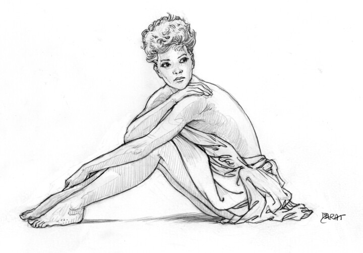 Dessin intitulée "Femme assise au rep…" par Alain Barat, Œuvre d'art originale, Crayon