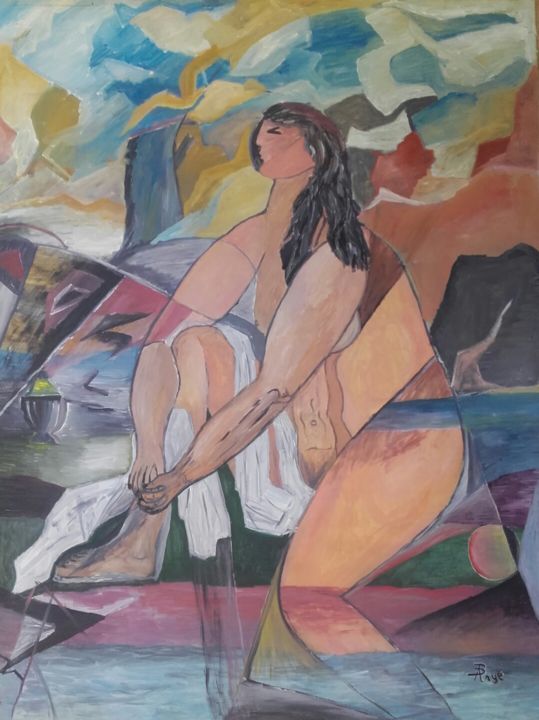 Painting titled "Swimming" by Alain Baye, Original Artwork, Acrylic