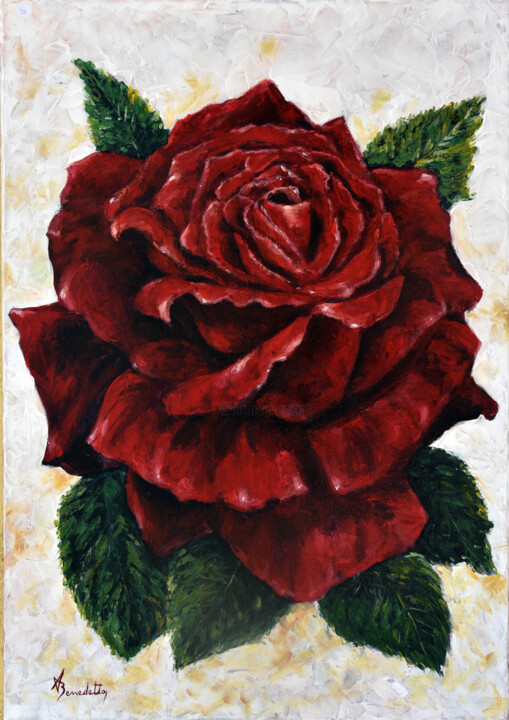 Painting titled "rose" by Alain Benedetto, Original Artwork, Oil Mounted on Wood Stretcher frame