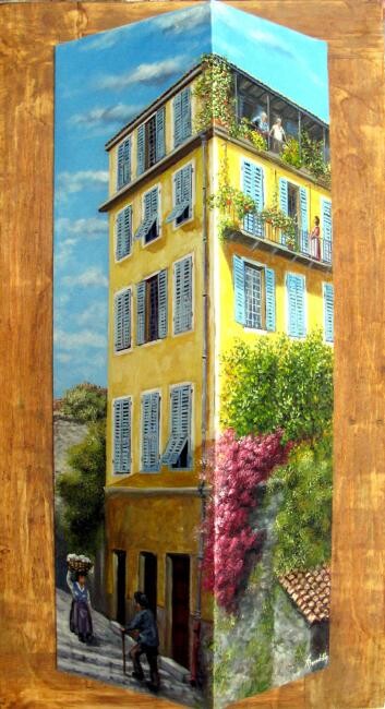 Painting titled "angle de rue du vie…" by Alain Benedetto, Original Artwork, Oil