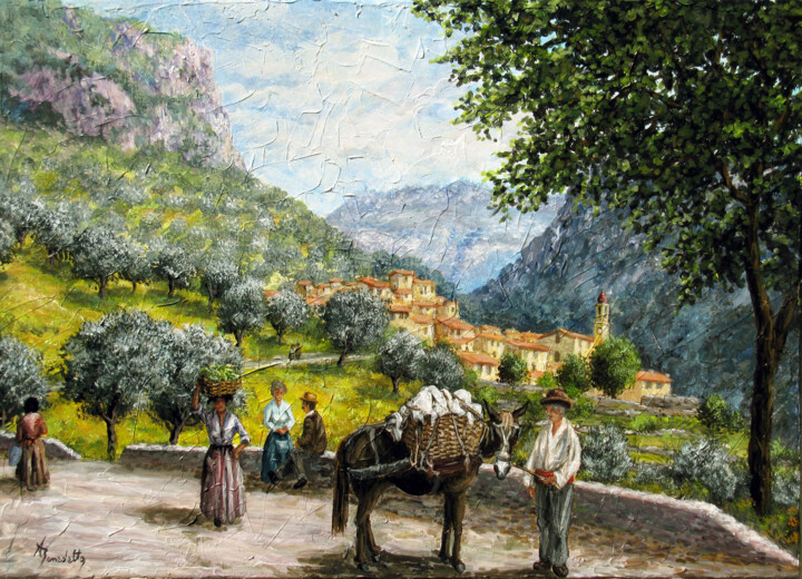 Painting titled "touet de l'Escarene" by Alain Benedetto, Original Artwork, Oil