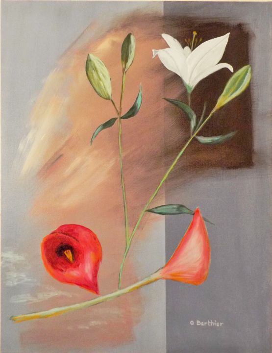 Painting titled "arum et lys" by Alain Berthier, Original Artwork, Acrylic