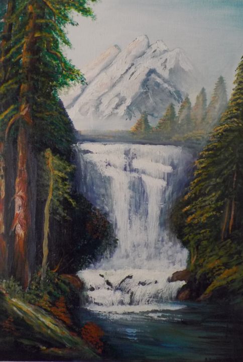 Painting titled "cascade" by Alain Berthier, Original Artwork, Oil