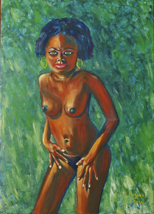 Painting titled "Beauty black" by Alain Beziers, Original Artwork, Oil