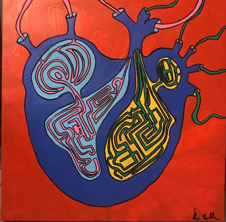 Painting titled "Coeur" by Alain Bulle, Original Artwork, Acrylic