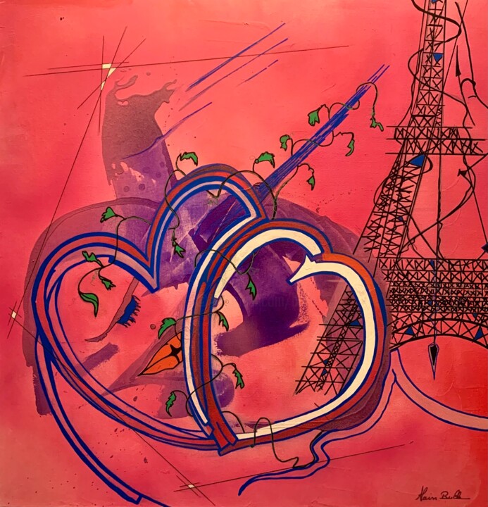 Картина под названием "La vie en rose" - Alain Bulle, Подлинное произведение искусства, Акрил Установлен на Деревянная рама…
