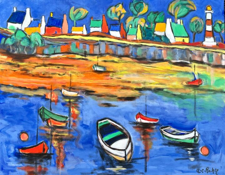 Painting titled "Marée basse" by Alain Charles Richer, Original Artwork, Acrylic