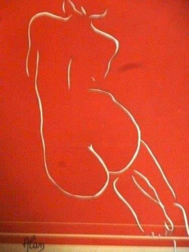 Peinture intitulée "trait nu rouge" par Alain Charuau, Œuvre d'art originale