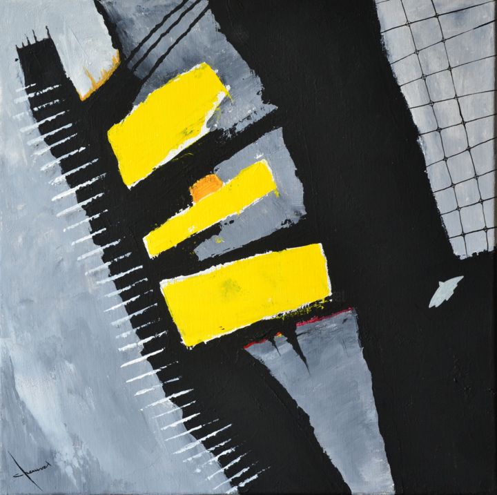 Painting titled "Espace jaune" by Alain Chauvet, Original Artwork, Acrylic