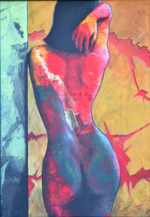Painting titled "Femme appuyée" by Alain Chauvet, Original Artwork, Acrylic