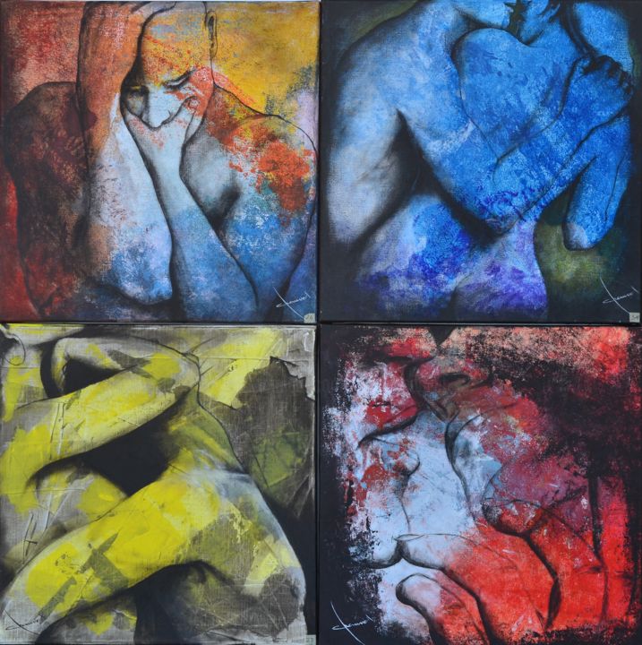 Peinture intitulée "Quatre" par Alain Chauvet, Œuvre d'art originale, Acrylique