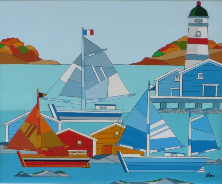 Pintura intitulada "port et cabanes pêc…" por Alain Colas, Obras de arte originais, Acrílico Montado em Armação em madeira