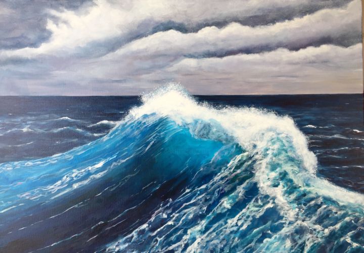 Peinture intitulée "La vague bretonne" par Alain Corbel, Œuvre d'art originale, Acrylique