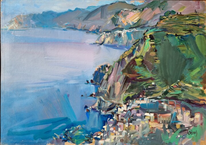 "Cinque Terre - Riom…" başlıklı Tablo Alain Delmas tarafından, Orijinal sanat, Petrol Ahşap Sedye çerçevesi üzerine monte ed…
