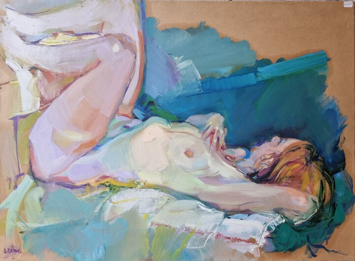Pintura titulada "Nu allongé" por Alain Delmas, Obra de arte original, Oleo Montado en Bastidor de camilla de madera