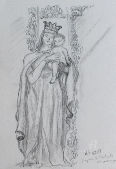 Drawing titled "NOTRE DAME DE STRAS…" by Alain Devienne, Original Artwork, Pencil