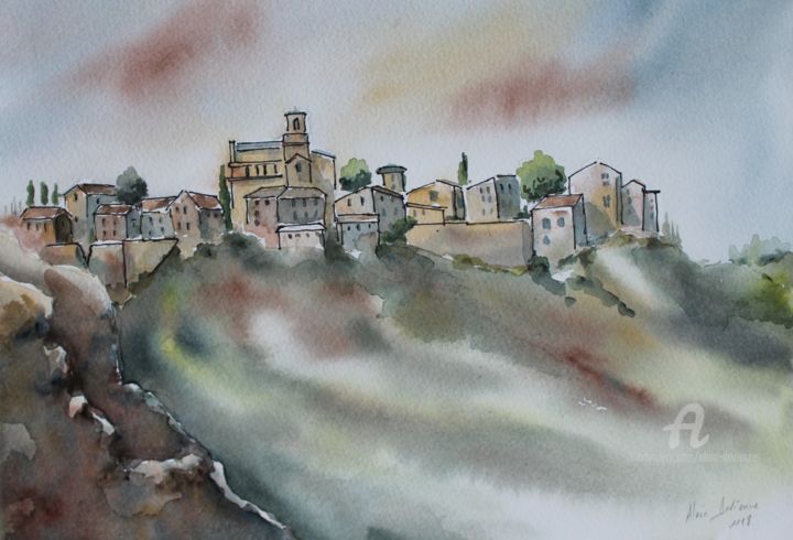Painting titled "TOSCANE" by Alain Devienne, Original Artwork, Watercolor