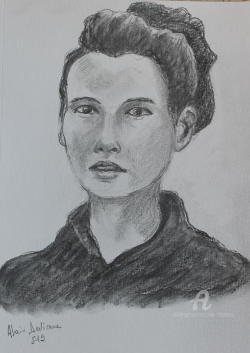 Drawing titled "PORTRAIT AU CRAYON" by Alain Devienne, Original Artwork, Graphite