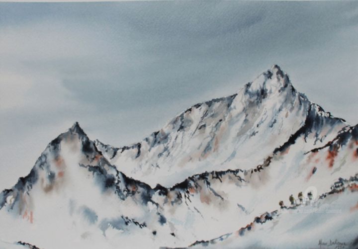 Peinture intitulée "LA CORDEE 2" par Alain Devienne, Œuvre d'art originale, Aquarelle