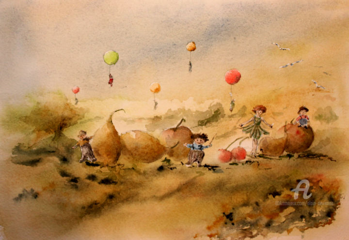 Peinture intitulée "Paysage imaginaire" par Alain Devienne, Œuvre d'art originale, Aquarelle