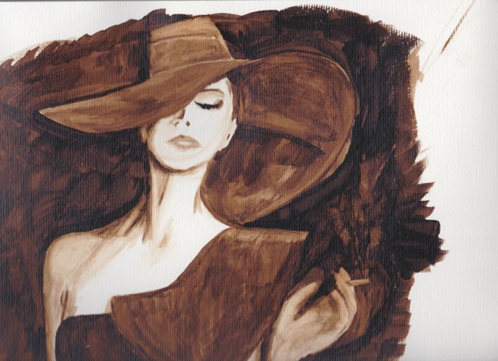 Painting titled "femme au chapeau" by Alain Elshocht, Original Artwork, Watercolor