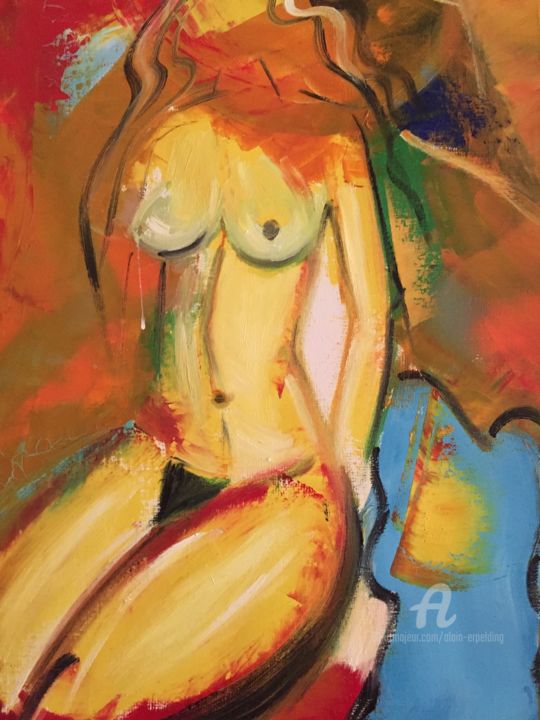 Pintura intitulada "Jeune femme posant…" por Alain Erpelding, Obras de arte originais, Óleo Montado em Armação em madeira
